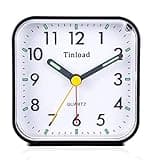 Tinload Small Battery Operated Analog Alarm Clock Silent Non Ticking, Ascending Beep Sounds, Snooze,Light Functions, Easy Set(Black)