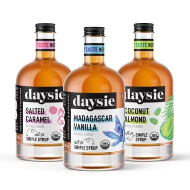 Daysie Certified Organic Madagascar Vanilla, Salted Caramel and Coconut Almond Syrup, 6.76 Fluid Ounces, Pack of 3