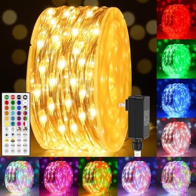 100FT 300LEDs Fairy Lights Plug in, 30V 24 RGB Colors+Warm White Color Changing Twinkle Lights, 150 Lighting Modes Timer String Light with Remote for Indoor Outdoor Festival DIY Decor
