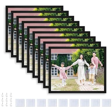 Happy Reunion 8x10 Picture Tiles | Mix Tiles Picture Frames Stick on Wall | Photo Tiles Peel and Stick Picture Frames as Gallery Wall Frame Set (Black - 9 Pcs)