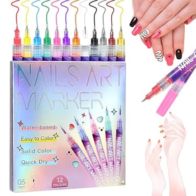 12 Colors Nail Art Pens, 0.5mm Fine Tip 3D Acrylic Polish Pen Set, Waterproof Quick-Drying Dotting Graffiti Drawing Liner Brush, DIY Nail Art Design Manicure Tools for Beginners Women Home Salon Use