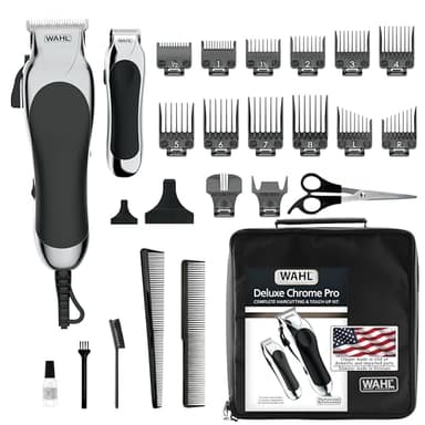 Wahl Clipper USA Deluxe Corded Chrome Pro, Complete Hair and Trimming Kit, Includes Corded Clipper, Cordless Battery Trimmer, and Styling Shears, for a Cut Every Time - Model 3029682