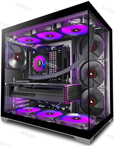 KEDIERS PC CASE ATX 4 Fans Pre-Installed, Type-C Mid Tower Computer Case with Full-View Dual Tempered Glass, Gaming PC Case,Black,K4