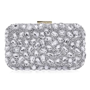Milisente Clutch Purses For Women Crystal Clutches Evening Bags Gemstone Clutch Purse For Wedding Formal(Silver)