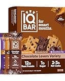 IQBAR Brain and Body Plant Protein Bars - Chocolate Lovers Variety - 12-Count Low Carb - Gluten Free, High Fiber, Vegan Snacks - Low Sugar Meal Replacement