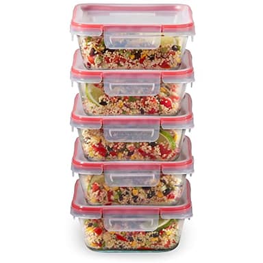 Pyrex Freshlock (5-Pack, 4 Cup) Glass Food Storage Containers Set, Airtight & Leakproof Plastic Locking Lids BPA-Free, Meal Prep Containers Set, Freezer Dishwasher Microwave Safe