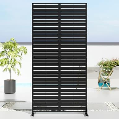 Casaphoria Metal Privacy Screen Outdoor, 72" H x 35" W Freestanding Decorative Privacy Screen for Patio Deck Balcony Garden with Stable Base, Black-Louvered