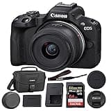 Canon EOS R50 Mirrorless Camera with 18-45mm Lens (Black) Bundle with 64GB Extreme PRO UHS-I SDXC Memory Card + Canon 200ES EOS Shoulder Bag (3 Items)