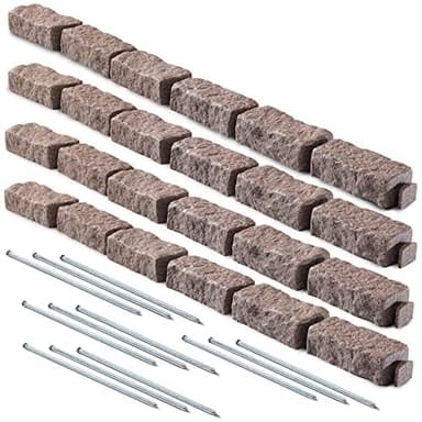Beuta Landscape Edging | Garden Edging Border | Faux Stone Bricks for Lawn edging, Flower beds, Pathways & Yard Edging– 4 Packs | Each Section Has 6 Bricks 48"L x 4"W x 2.25"H | 12 Spikes |Cobblestone