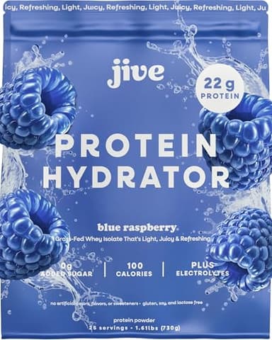 Jive Clear Protein Powder - 22g Grass-Fed Whey Isolate, 25 Servings - Blue Raspberry - 895mg of Electrolytes - Zero Added Sugar - Clear Drink Protein Water & Juice