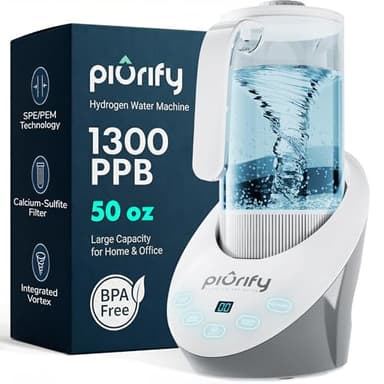 PIURIFY 50 Oz Hydrogen Water Machine with Vortex | BPA Free Rich Hydrogen Water Generator with SPE/PEM Technology | Hydrogen Water Pitcher Filtered with Calcium Sulfite | Structured Water