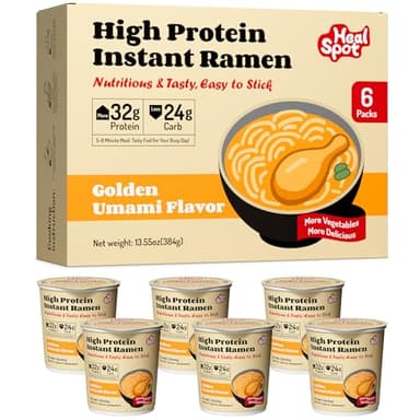 Healspot High Protein Instant Ramen (6 Cups) - 32g Plant-Based Protein, Non-Fried, Low Carb Low Fat, Non-GMO, Keto & Vegan Friendly (Golden-Chicken)