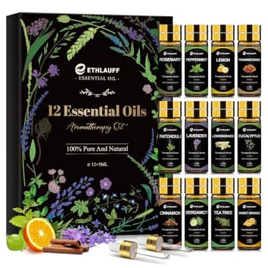 12 pcs Essential Oils Set, Pure Essential Oil for Diffuser, Humidifiers, Skin Care, Massage, Fragrance Oil Scent for DIY Candle and Soap Making, Gift for Friend
