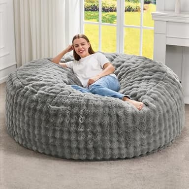 Hobestluk Bean Bag Chairs Beanbag Chair with Filler Adult Bean Bags with Fluffy & Machine Washable Cover, Giant Bean Bag Chairs for Aduts (Grey, 5FT-50" x 50" x 24")