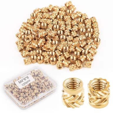 120pcs 3D Printing Brass Nuts, M4x6x6mm Threaded Heat Set Inserts M4 Knurled Brass Nuts Heat Embedment Nut for 3D Printing Parts Loptop Automotive Plastic Shell