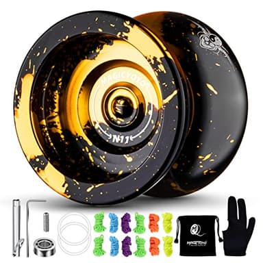 MAGICYOYO Dual Purpose Yoyo N11 - Responsive Yo Yo for Kids 8-12 or Above & Unresponsive Bearing Kit for Advanced Edge Hook Finger Spin with Yo Yo Glove + Bag + 12 Yoyo Strings (Black Golden)