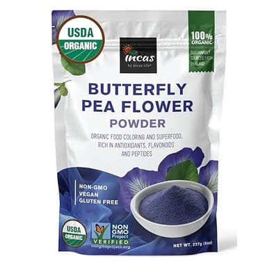 INCAS 100% USDA Organic Butterfly Pea Flower Powder - 8 Ounce | Organic Blue Matcha Tea | Non-GMO Verified Extract from Thailand | Adaptogenic Raw Culinary | Vegan Blue Food Coloring