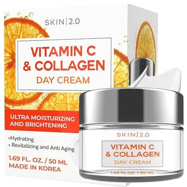Skin 2.0 Vitamin C & Collagen Face Moisturizer - Dermatologist Tested, Anti-Aging, Skin Tightening - Brightening, Clean Beauty, Cruelty-Free, Korean Skincare for All Skin Types - 1.69 Fl oz