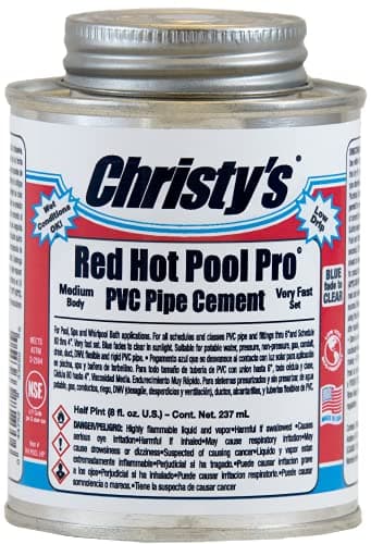 Christy's Red Hot Pool Pro PVC Cement - Medium Body, Very Fast Set, Low-VOC, 1/2 Pint (8 fl oz)