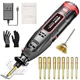 NINGHW Electric Cordless Chainsaw Sharpener Kit, Chain Saw Sharpener Tool 12V Battery Powered with 9 Titanium Plated Diamond Bits(3 Types)&Alloy Brush Head, Easy to Use for All Chainsaw Chains