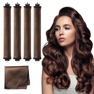 HAIOLORPRO Heatless Hair Curler Velvet, Heatless Curls Overnight Hair Curlers to Sleep in, Overnight Rods Heatless Curls for Short Long Hair All Hair Types Styling Tools-4PCS Brown