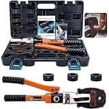 Copper Pipe Crimping Tool, W/ 1/2", 3/4", 1" Jaws, Copper Tube Fittings Hydraulic Pipe Crimping Tool, for Confined Spaces and Tee Fittings, Hydraulically Driven