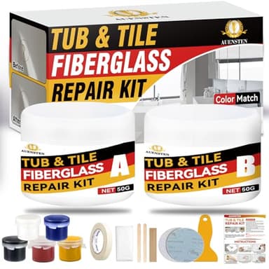 Fiberglass Tub Repair Kit, Porcelain Repair Kit, Bathtub Repair Kit, Repair Chips Dents Cracks Scratches from Ceramic, Marble, Quartz, Resin, Acrylic (White, 100G)