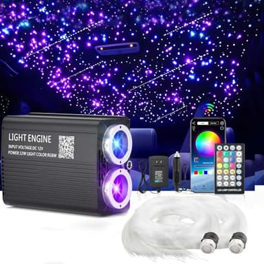 32W Starlight Headliner Light,1300pcs 9.8ft Dual Port Dual Color LED Star Ceiling Fiber Optic Light Kit APP/Remote Control White Shooting Star,for Car/Home/Party