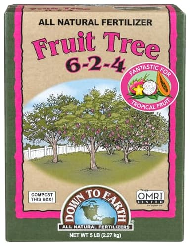 Down To Earth All Natural Fertilizers Organic Fruit Tree - Plant Food for Apples, Pears, Plums and Tropical Fruit Trees 6-2-4, 5 lb