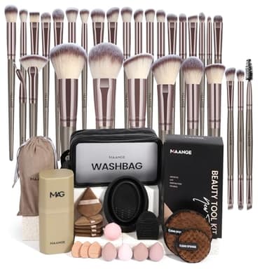 MAANGE Makeup Brush Set 51 PCS Professional Makeup Brushes Soft Foundation Powder Eyeliner Eye Shadow Makeup Brushes Set Travel Make up Brush Kit (Champagne)