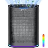 Air Purifiers for Home Large Room Cover 2,100 Ft²,Home Air Purifier with Air Quality Monitor & Aromatherapy,Auto H13 Air Purifier Removes Pets Hair Dust Smoke Odor,with 7 Colors Light(Black)