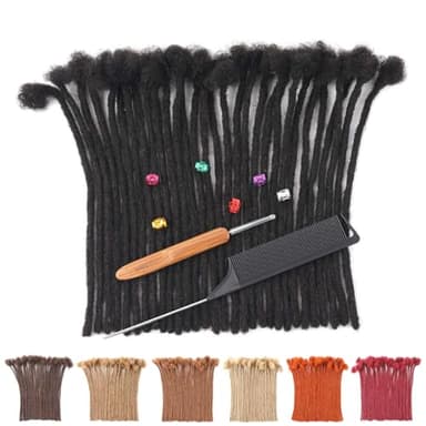 Loc Extensions Human Hair Locs Extension 6 Inch Dreads Extensions for Men Women 0.6 cm Short Dreadlock Extensions Human Hair Natural Black Full Handmade Permanent Locs (0.6cm 1B 6in 30 Strands)