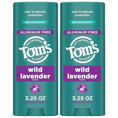 Tom’s of Maine Wild Lavender Natural Deodorant for Men and Women, Aluminum Free, No Artificial Fragrances, Dyes, or Preservatives, Baking Soda Free, 48-Hour Odor Protection, 3.25 oz (2 Pack)