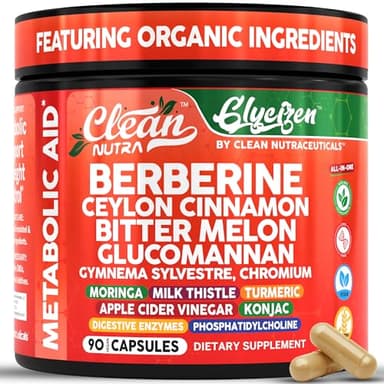Clean Nutra Berberine and Ceylon Cinnamon Supplement Bitter Melon Glucomannan Gymnema Sylvestre Chromium Moringa Milk Thistle Turmeric Apple Cider Vinegar Digestive Enzymes Inositol Pills 90 Capsules