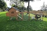 Outdoor Chicken Coop Wooden Hen House Poultry Pet Hutch Run Cage w/Waterproof Asphalt Roof, Ramp, Nesting Box, Wire Fence (120")