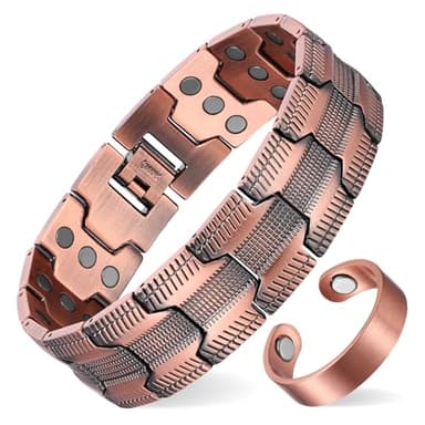 MagEnergy Copper Bracelet for Men, 3X Strength Magnetic Bracelet with 99.99% Pure Copper Ring & 3800 Gauss Magnets, Adjustable Length with Sizing Tool