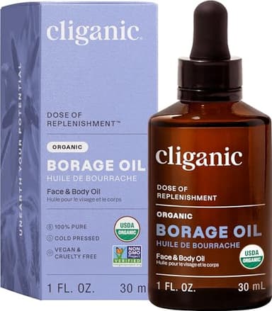 Cliganic Organic Borage Seed Oil for Face, 100% Pure (1oz) - Natural Non-GMO Cold Pressed