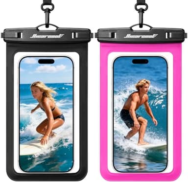 Hiearcool Waterproof Phone Pouch,Underwater Phone Cases Compatible for iPhone 17 16 15 14 13 Pro Max,Waterproof Dry Bag for Cruise Travel Essentials Phone Water Protector Pouch-Black&Bright Red-2Pack