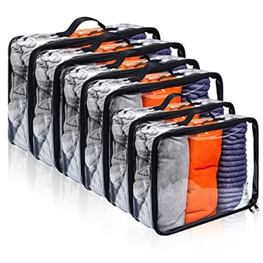 Hillban 6 Pcs Black Large Clear Travel Packing Cube 3 Sizes See Through PVC Organizer for Suitcase Multipurpose Pouch with Handle Vinyl Zippered Storage Bags Luggage Cube Organizer