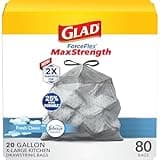 Glad ForceFlex MaxStrength XL Kitchen Trash Bags, 20 Gal, Fresh Clean, 80 Ct (Package May Vary)