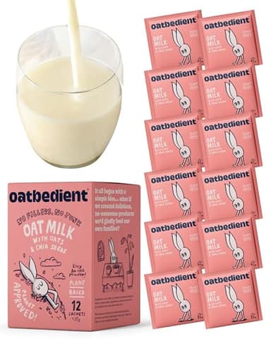 Oatbedient 10 oz Oat Milk Powder, 12 Sachets, Non-Dairy Milk Powder, NGMO, Vegan, No Preservatives, Lactose Free Milk