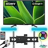 Sony KD32W830K 32-inch W830K HD LED HDR TV with Google TV Bundle with Monster TV Full Motion Wall Mount for 32"-70" with 6 Piece Sound Reactive Lighting Kit