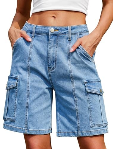 IWD Blue Jean Bermuda Shorts for Women Denim Cargo Shorts Length Y2K Jorts for Summer Streetwear Jean Large