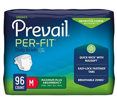 Prevail Per-Fit Incontinence Unisex Briefs with Tabs, Maximum Plus Absorbency, Medium, 80 Count (4 Packs of 20)