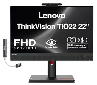 Lenovo ThinkVision 22" FHD IPS Monitor with 4ms Response Time, Anti-Glare, VESA Mount (100 x 100mm), Adjustable Height, Tilt, Swivel, Pivot, HDMI & Dockztorm USB Port Expander