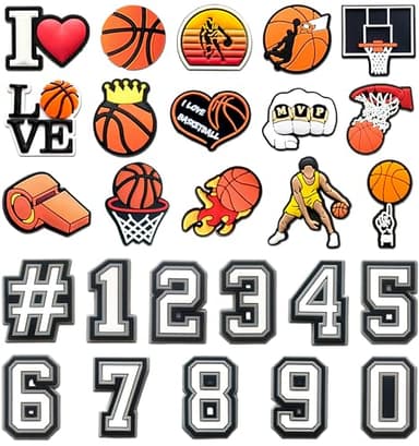 Basketball Croc Charms for Boys,26PCS Sports and Number Shoe Decoration Charms for Clog,Cute Accessories Pins for Girls Kids Party Favors Gift