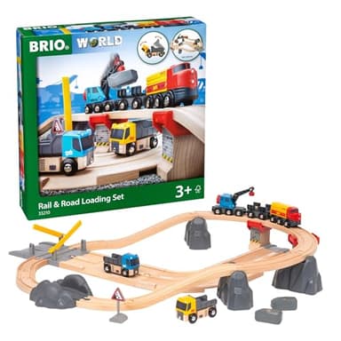 BRIO World Rail & Road Loading Set - 32-Piece FSC-Certified Wood Train Set & Accessories - Special Crane Car, Flatbed, Tracks, & More - Works with All Wooden Railway Sets - Fun Play for Ages 3+
