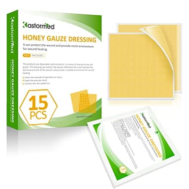 Manuka Honey Wound Care, Honey Gauze Dressing 2" x 2" - Pack of 15, 100% Medical Grade Honey Patch for Faster Healing from Burns, Abrasions, Cuts and Lacerations.