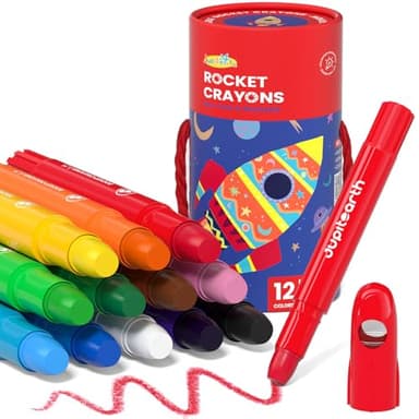 JUPITEARTH 12 Colors Twist Crayons for Toddlers 1-3, Non-Toxic Washable Crayons for Ages 4-8 with Storage Bucket, Ultra-Silky and Easy to Hold Art Supplies,Ideal Christmas Gift for Boys and Girls