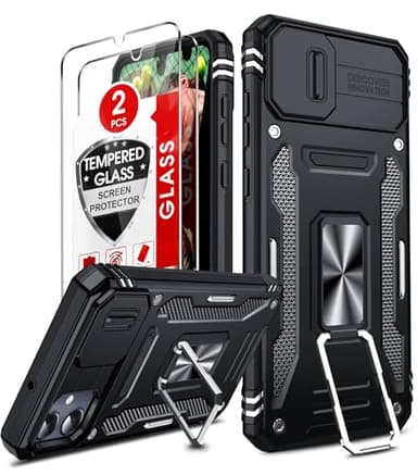 LeYi for Samsung Galaxy A05 Phone Case: Samsung A05 Case with 2X Tempered Glass Screen Protector, Heavy Duty Shockproof Slide Camera Cover para Samsung Galaxy A05 Case, Black